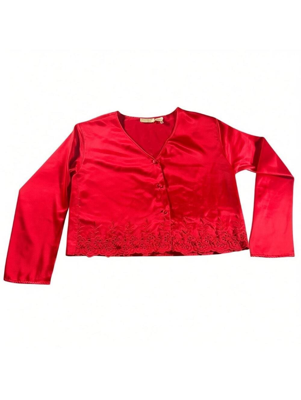 Victorias Secret 1994 Gold Label Red Satin Floral Embroidered Blouse